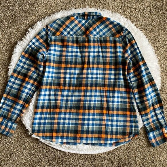 J. Crew Button Down Plaid Flannel Shirt Blue Orange Womens Size Large - Picture 2 of 9